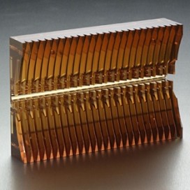 <strong>Ultem machining </strong><br /><p>Stress cracking in root of fins. Poor surface finish blocks light transmitting through material.</p><p>Stress relieving of material and custom designed cutting tool eliminates machining stress. Clear finish accomplished through vapor polishing.</p>